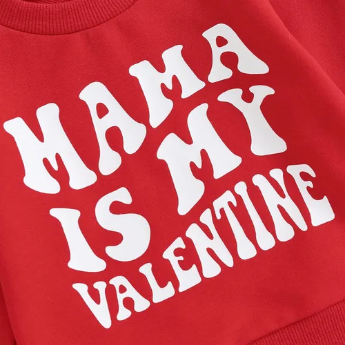 Vista 6 de Conjunto de ropa de 2 piezas para bebé niño para el día de San Valentín con estampado de mamá es mi San Valentín, sudadera con cuello redondo