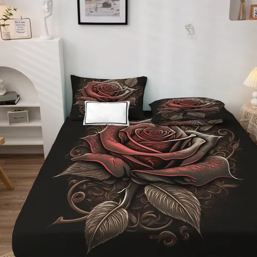 Vista 2 de NOGAWA Juego de sábanas de flores tamaño Queen, sábanas de plantas florales, sábanas y fundas de almohada estampadas de 4 piezas, sábana bajera