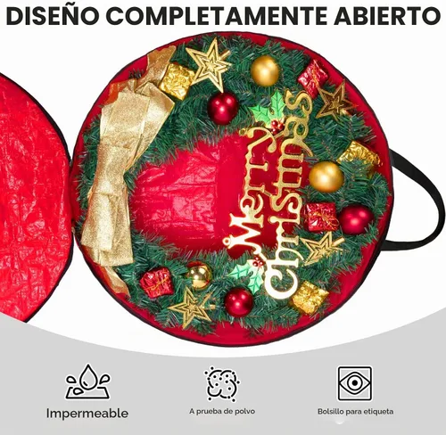 Vista 5 de BALEINE Contenedor de almacenamiento de corona, paquete de 2 bolsas de almacenamiento de corona de Navidad con material de polietileno resistente a