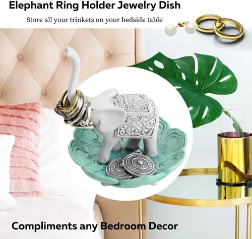 Vista 4 de Evelots Soporte para anillos-Buena Suerte Elefante-Joyería-CuencoSoporte-PendienteCollares