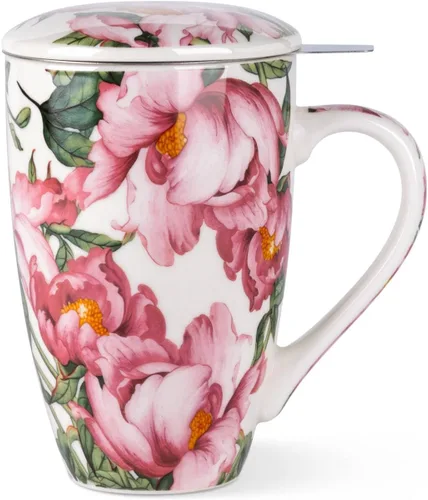 Vista 14 de AmorArc Taza de té de porcelana de 18 onzas con infusor y tapa, taza de té de hojas sueltas con colador de acero inoxidable, taza de café grande