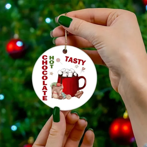 Vista 4 de Adornos para árbol de Navidad, barra de cacao caliente, adorno de Navidad, adorno de recuerdo, decoración del hogar, colgantes colgantes redondos
