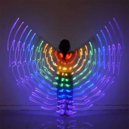 Vista 3 de Kaskamo Disfraz de alas de mariposa LED para niñas, encantador disfraz de danza del vientre, perfecto para juegos mágicos y actuaciones para fiesta