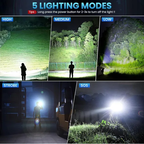 Vista 4 de Bitlyle Linternas LED recargables de alto lúmenes, linterna súper brillante de 99,000 lúmenes, potente luz de flash con 5 modos, linterna de mano