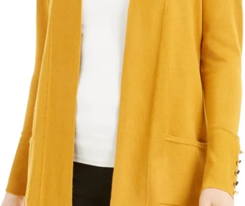 Vista 3 de JM Collection Cárdigan abierto para mujer color dorado talla L Amarillo L