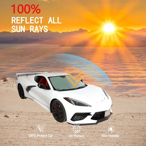 Vista 3 de Parasol para parabrisas de automóvil compatible con Corvette C8, protección UV, protector térmico, papel de aluminio, polietileno y algodón, 1