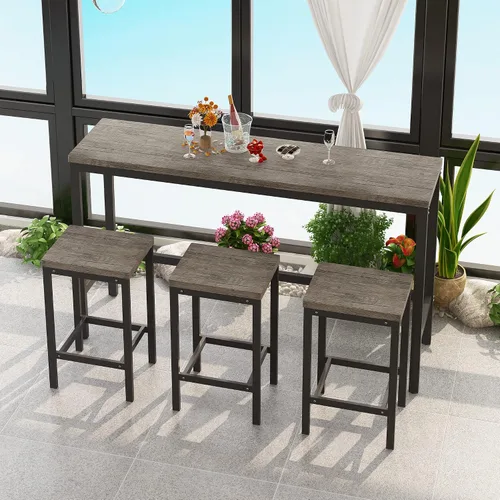 Vista 8 de Harper & Bright Designs Juego de mesa de comedor de 4 piezas, mesa de comedor de madera maciza de 60.2 pulgadas de largo con 3 taburetes y marco