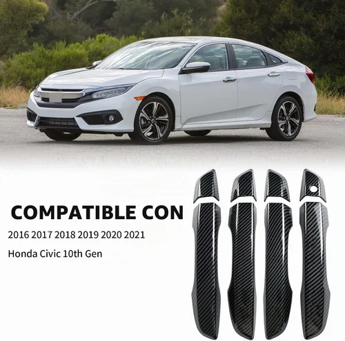 Vista 2 de Cubierta de Manija de Puerta Compatible con Honda Civic de 10ª Generación Sedan Hatchback Coupe Tipo R 2016 2017 2018 2019 2020 2021 Manijas
