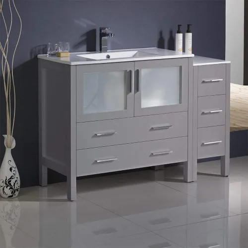 Vista 5 de Fresca Torino - Mueble de baño moderno de roble gris de 48 pulgadas con fregadero integrado