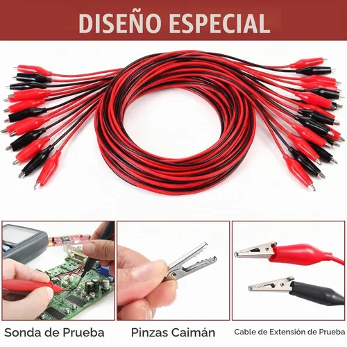 Vista 5 de EBOOT 4 pinzas de cocodrilo eléctricas, cables de prueba de 40 pulgadas con clips de cocodrilo, cables de puente de doble extremo para pruebas