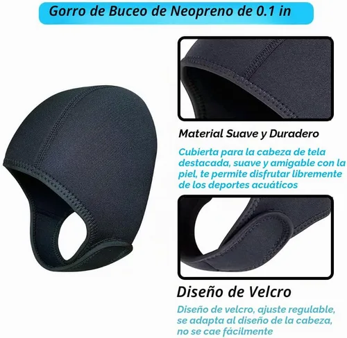 Vista 4 de LOOEEL Gorra de buceo de neopreno de 0.098 in, gorra de buceo, gorra térmica con correa para la barbilla, gorra resistente al viento para surf