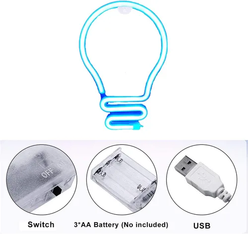 Vista 3 de Letreros de neón con bombilla azul, luz nocturna LED, carga USB, funciona con pilas, luces de pared de neón decorativas para habitación de niños