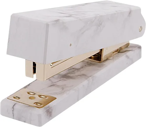 Vista 7 de Starsouce Grapadora de escritorio resistente de oro rosa, manual sin atascos, capacidad de 20 hojas, estilo moderno