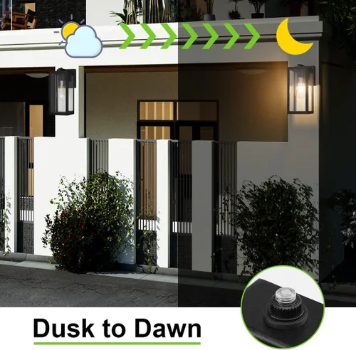 Vista 5 de Aipsun Farol de pared para exteriores con sensor de atardecer a amanecer, aplique de pared exterior negro, soporte de pared para exteriores