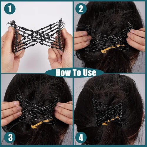 Vista 4 de NICENEEDED 4 peines mágicos para el cabello, pinzas elásticas con cuentas dobles para cabello rizado, grueso y fino, perlas, horquillas