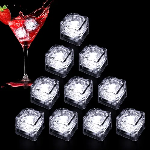 Vista 12 de Cubos de hielo iluminados para bebidas azules, 12 cubos de hielo LED activados por líquidos, brillan en la oscuridad impermeables, suministros