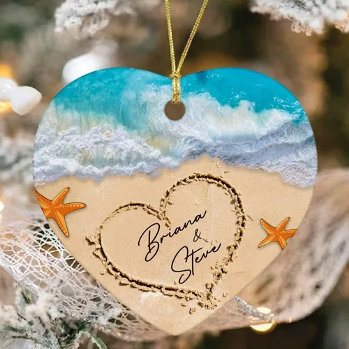 Vista 12 de Just Married - Regalo de recuerdo para recién casados, adorno de boda personalizado en la playa con nombres y fecha