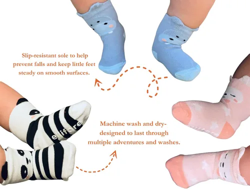 Vista 4 de Paquete de 7 calcetines de animales lindos para bebé, agarre antideslizante, calcetines para niños pequeños recién nacidos