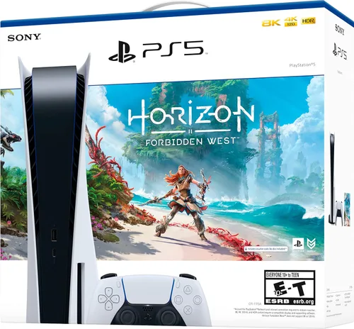 Vista 5 de Sony Playstation 5 PS5 - Consola de juegos versión de disco Horizon Forbidden West Bundle - Blu-Ray 4K, memoria GDDR6 de 16 GB, reproductor SSD