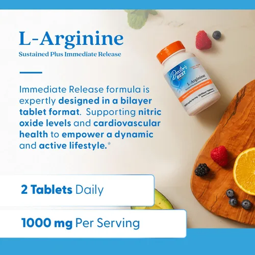 Vista 4 de Doctor's Best Suplemento de arginina L para hombres y mujeres – L-Arginina 1000 mg por porción, apoya los niveles de óxido nítrico (NO), liberación
