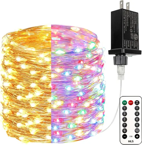 Vista 21 de Guirnalda de luces LED enchufables de 33 pies, impermeable, para exteriores e interiores, 8 modos con temporizador, luz de Navidad, decoración