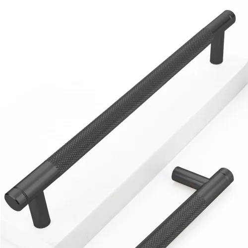Vista 14 de Paquete de 12 pomos de gabinete de 1 pulgada moleteados negros para cajones y armarios, tiradores de bronce de aluminio (modernos 12, negro)