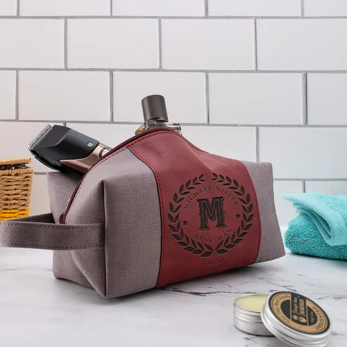 Vista 2 de Regalos personalizados para padrinos de boda, bolsas de aseo personalizadas para hombres, regalos de padrino de boda, Beige, Diseño #1, Juego de 3