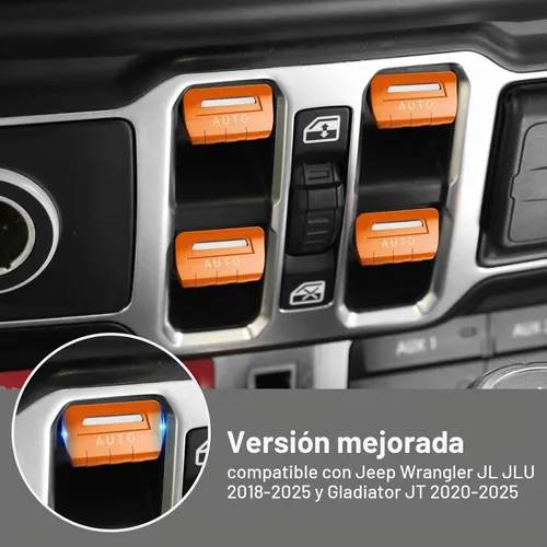 Vista 2 de DIAMOOKY 4 piezas de cubiertas de botón de interruptor de ventana de metal mejoradas compatibles con Jeep Wrangler JL JLU 2018-2026 y Gladiator JT