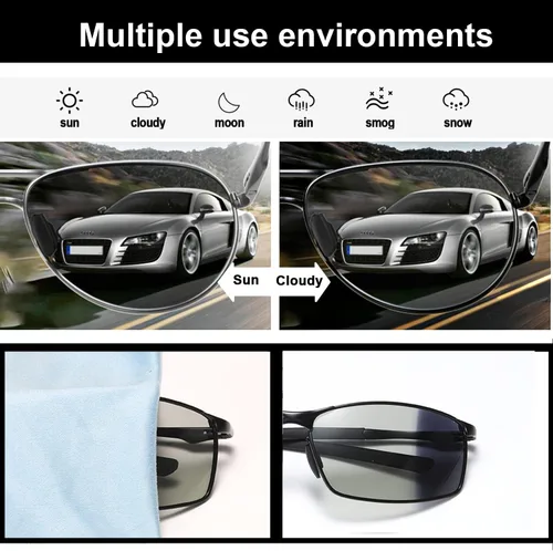 Vista 3 de YIMI Gafas de sol polarizadas para conducción fotocromática z87 para hombres y mujeres gafas de seguridad diurna y nocturna (A395-black), A395-negro