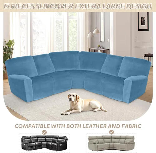 Vista 200 de Arfntevss Fundas de sofá seccional reclinable de terciopelo, Funda de sofá seccional de esquina para sofá reclinable, Funda elástica suave