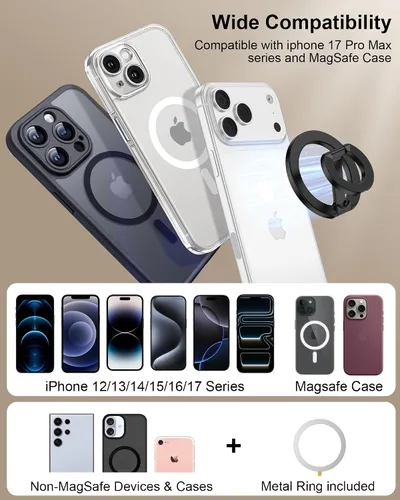 Vista 7 de Soporte de agarre para teléfono MagSafe de doble cara con anillo magnético ajustable para dedo y soporte lateral en bucle para iPhone 17/16 Pro