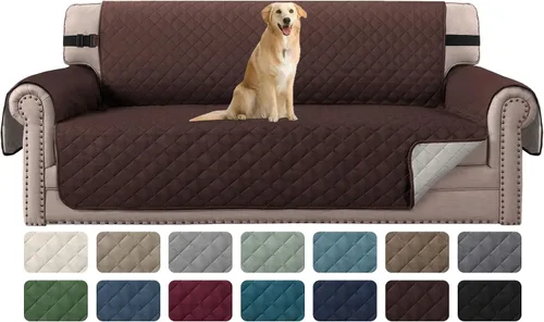 Vista 28 de H.VERSAILTEX Funda de sofá resistente al agua para sofá de 3 cojines, reversible, protector de muebles acolchado con correa elástica, funda de sofá