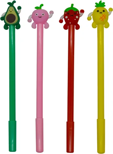 Vista 8 de Maydahui 28 bolígrafos con forma de frutas, lindos bolígrafos kawaii, tinta de gel negra, fresa, piña, jugoso, melocotón, aguacate, diseño