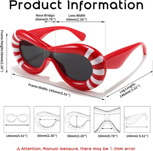 Vista 4 de FEISEDY Lentes de sol ovalados inflados para mujeres y hombres, a la moda, de gran tamaño, montura gruesa, Y2K, divertidos tonos estéticos B9088