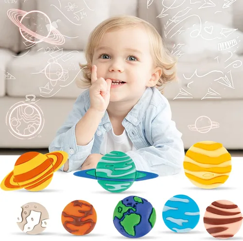 Vista 7 de VConejo Juegos de Masa de Color para Niños de 2 a 4 años, Juego de Herramientas de Masa de Color con Tema de Planetas para Niños de 4 a 8 años