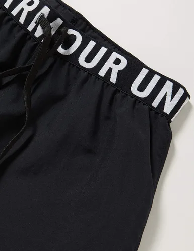 Vista 2 de Under Armour HeatGear Armour - Pantalones cortos 2 en 1 para niñas (niños grandes), negronegroplateado metálico, talla S (8 niños grandes), Negro