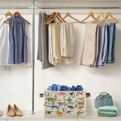 Vista 4 de Emelivor ABC - Contenedor de almacenamiento plegable con asa rectangular impermeable ABC Dinosaurios cesta para almacenamiento cubo organizador