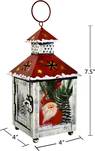 Vista 6 de Farol decorativo de Navidad para colgar, farol LED rústico, farol de mesa de metal rústico, funciona con pilas, linterna colgante para interiores