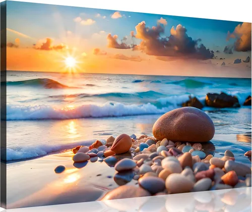Vista 13 de TutuBeer 3 paneles de fotos de playa, arte de pared, diseño de mar azul, playa blanca al amanecer, imágenes impresas en lienzo, imágenes del océano