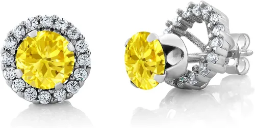 Vista 29 de Gem Stone King Aretes redondos de plata de ley 925 de 0.236 in con piedra natal extraíble para mujer