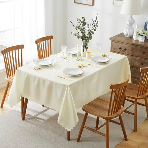 Vista 2 de P Pothuiny Paquete de 2 manteles cuadrados de satén beige de 54 x 54 pulgadas, manteles de satén superpuestos para decoración de mesa de tela suave