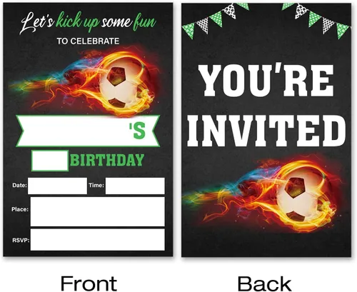 Vista 2 de VAHATAN Invitaciones de fiesta de cumpleaños de fútbol para niños, tarjetas de invitaciones de cumpleaños de fútbol, 20 paquetes, vamos a preparar
