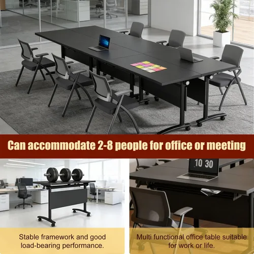 Vista 8 de Mesas plegables para sala de conferencias, mesa de entrenamiento móvil abatible con ruedas giratorias de 360°, mesa de conferencias moderna