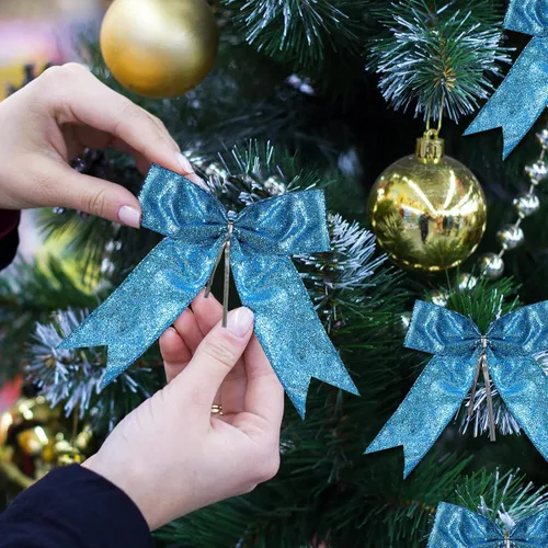 Vista 5 de Waydress 36 piezas de decoración de lazo, adorno de lazo para árbol de Navidad, lazo de cinta con purpurina para guirnalda de corona, manualidades