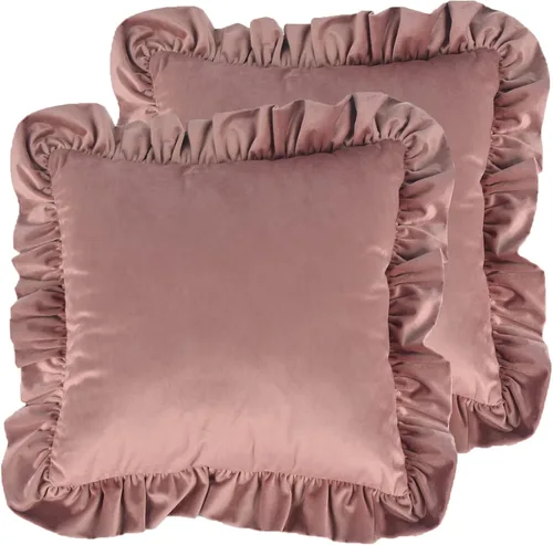 Vista 13 de Jemiipee Juego de 2 fundas de almohada de terciopelo con volantes para sofá, juego de 2 fundas de almohada decorativas con volantes de 18 x 18