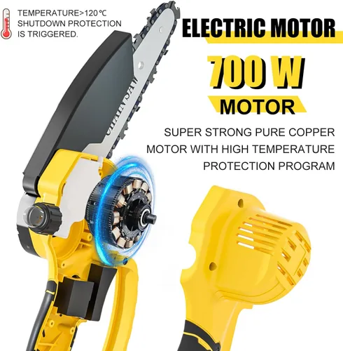 Vista 6 de Mini Motosierra Inalámbrica de 6 Pulgadas, Auto Aceitador y Caja de Herramientas, Motosierra Eléctrica Portátil de Una Mano, Motosierras de Cadena
