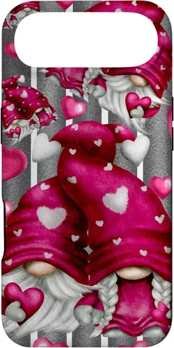 Vista 27 de Pink Heart Pattern On Grey Striped Decor Valentine Gnome Case for iPhone 17
