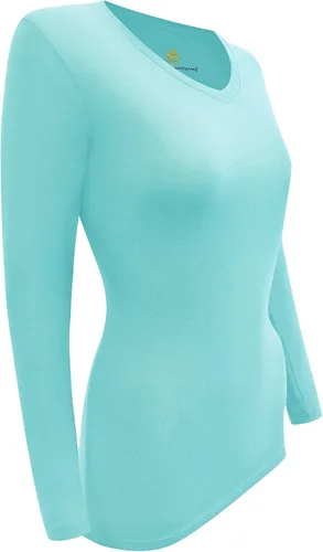 Vista 6 de Natural Uniforms - Camiseta de manga larga con cuello en V para mujer, para usar debajo de la ropa quirúrgica Aguamarina