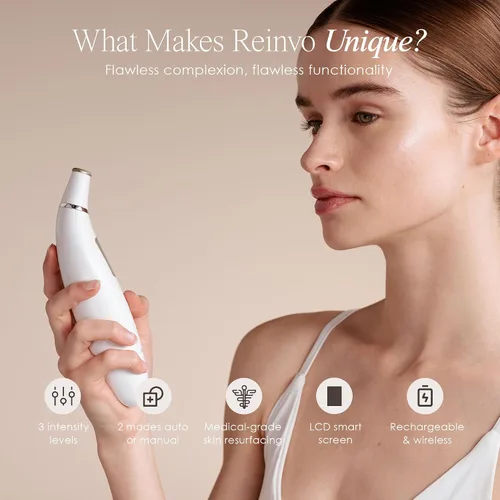 Vista 5 de Reinvo - Varita de microdermoabrasión facial de Project E Beauty Exfoliación suave Reduce arrugas y líneas finas Disminuye los poros Piel