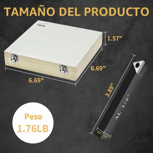 Vista 2 de Juego de soporte de insertos de torneado de carburo indexable de 1/2 "para tornos de mecanizado, juego de 5 piezas de herramientas de torno de metal
